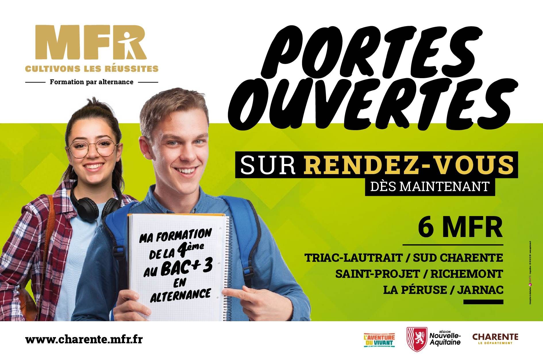Portes Ouvertes 2021 sur RDV dans les 6 MFR de Charente